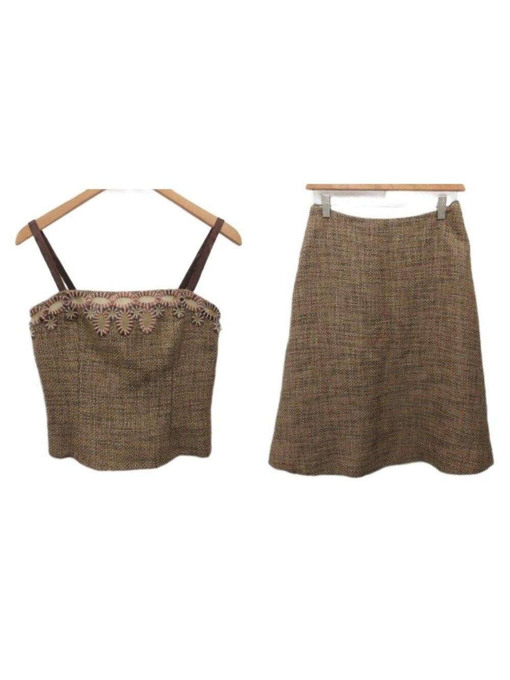 Chanel 00A Set Camisole Bustier Bijou Skirt Tweed Style M-l Brown 40